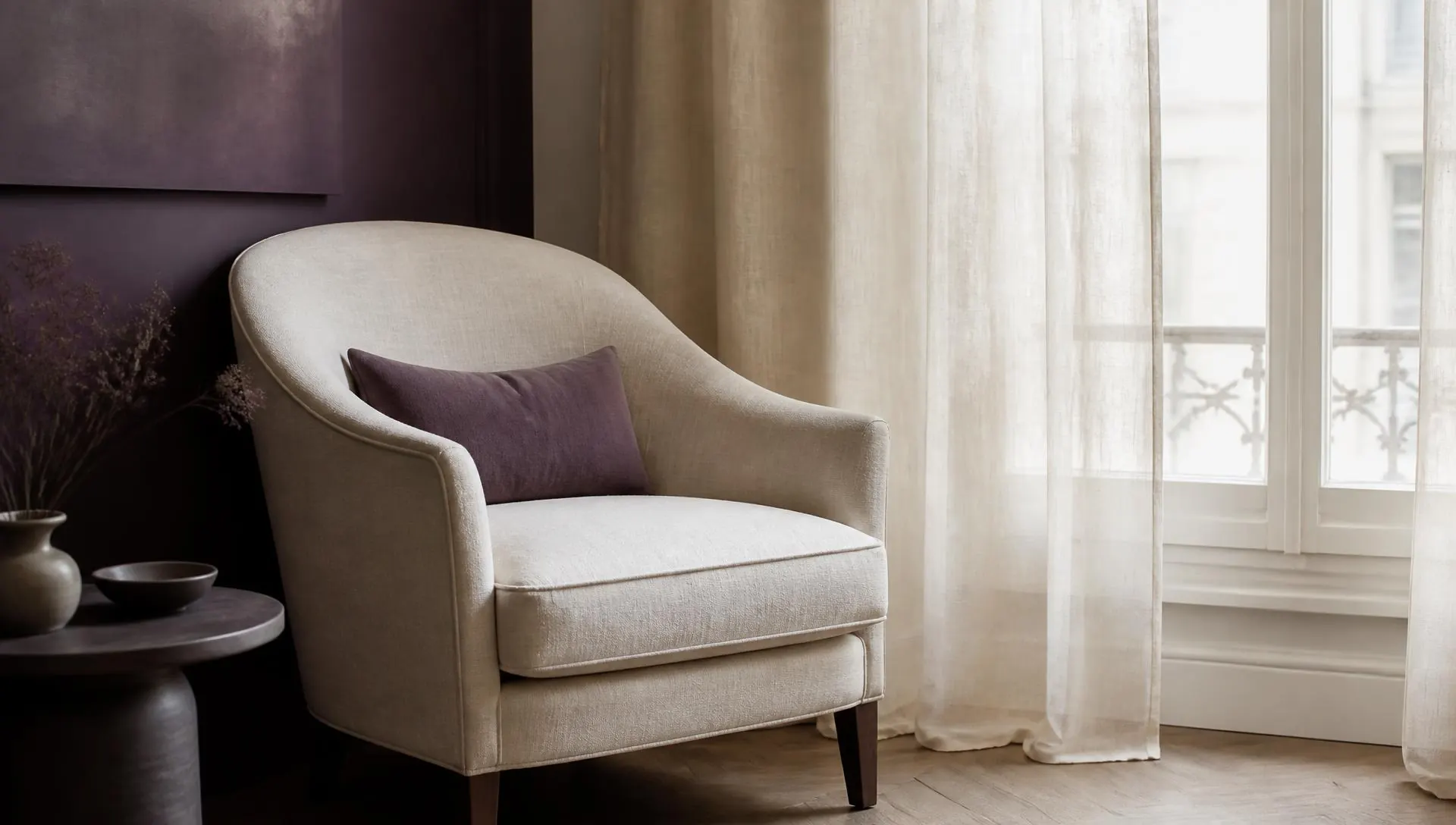 A linen chair beside a tall window in quiet daylight, Brainspotting therapy in Virginia