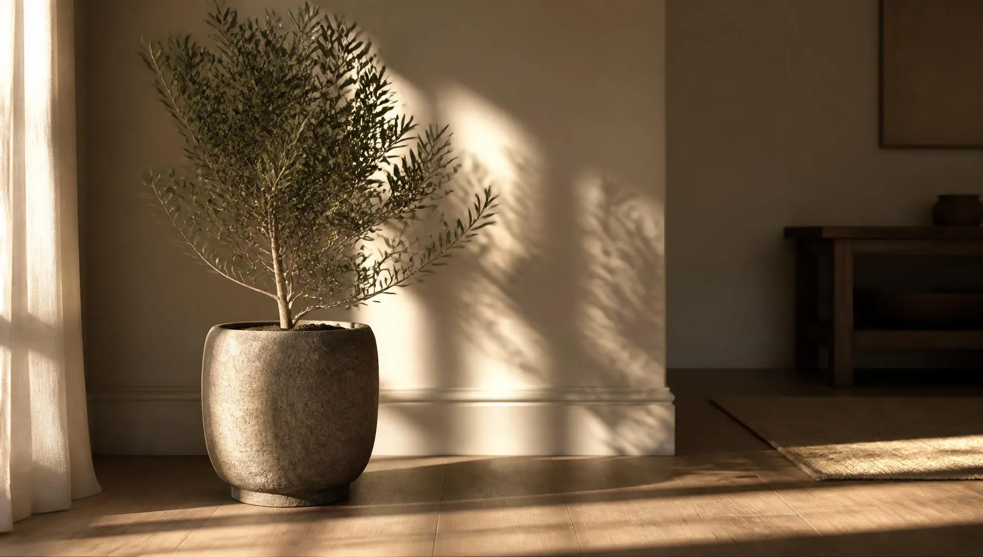A potted olive tree in low morning sun, Internal Family Systems therapy in Virginia