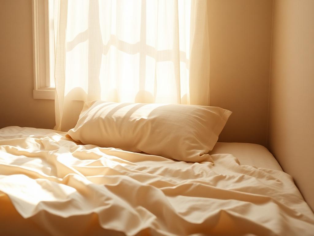 Morning light across a cream linen bed in a quiet room