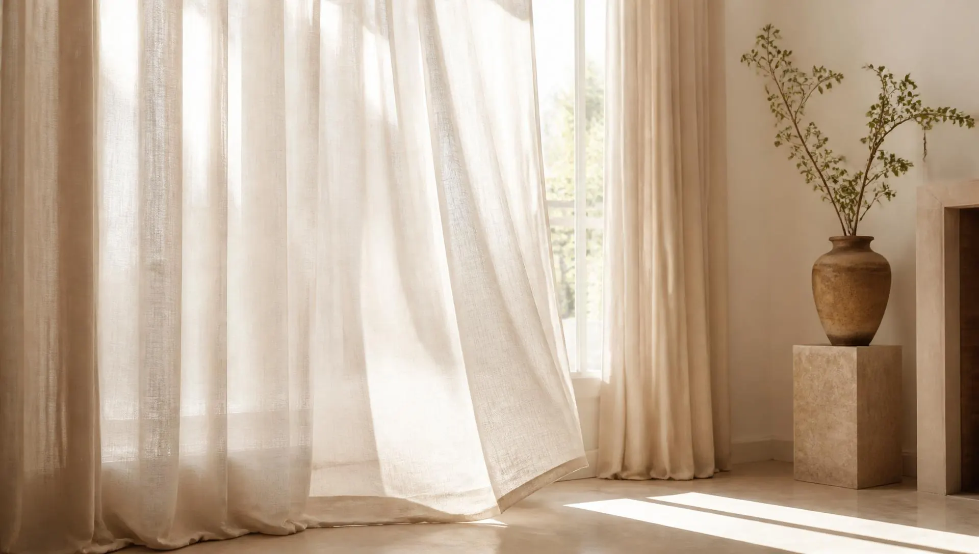 Linen curtains drifting in morning light, specialties at Harlan Therapy