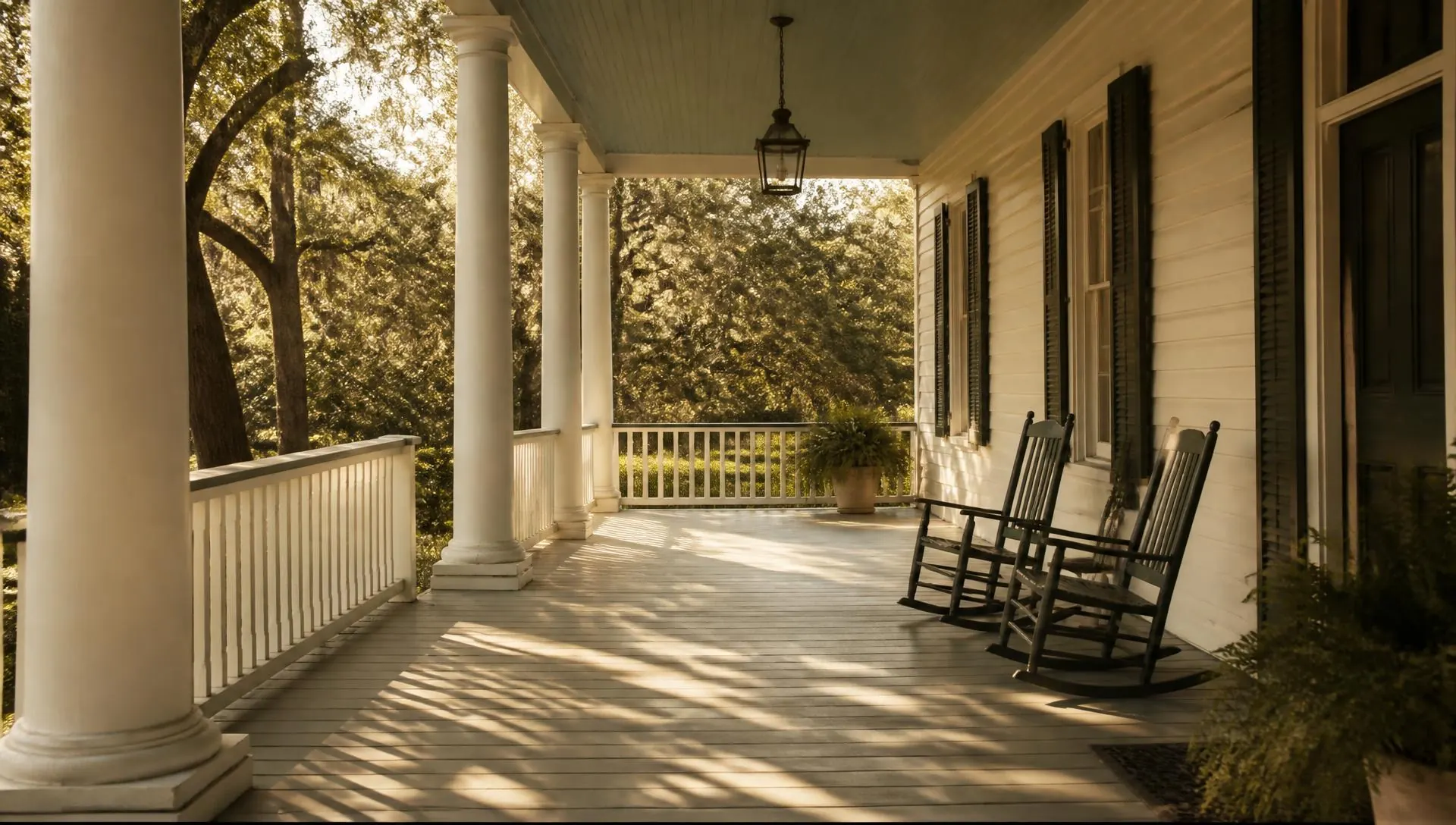 Afternoon light across the porch of an old Southern house, therapy in Prince George, Virginia