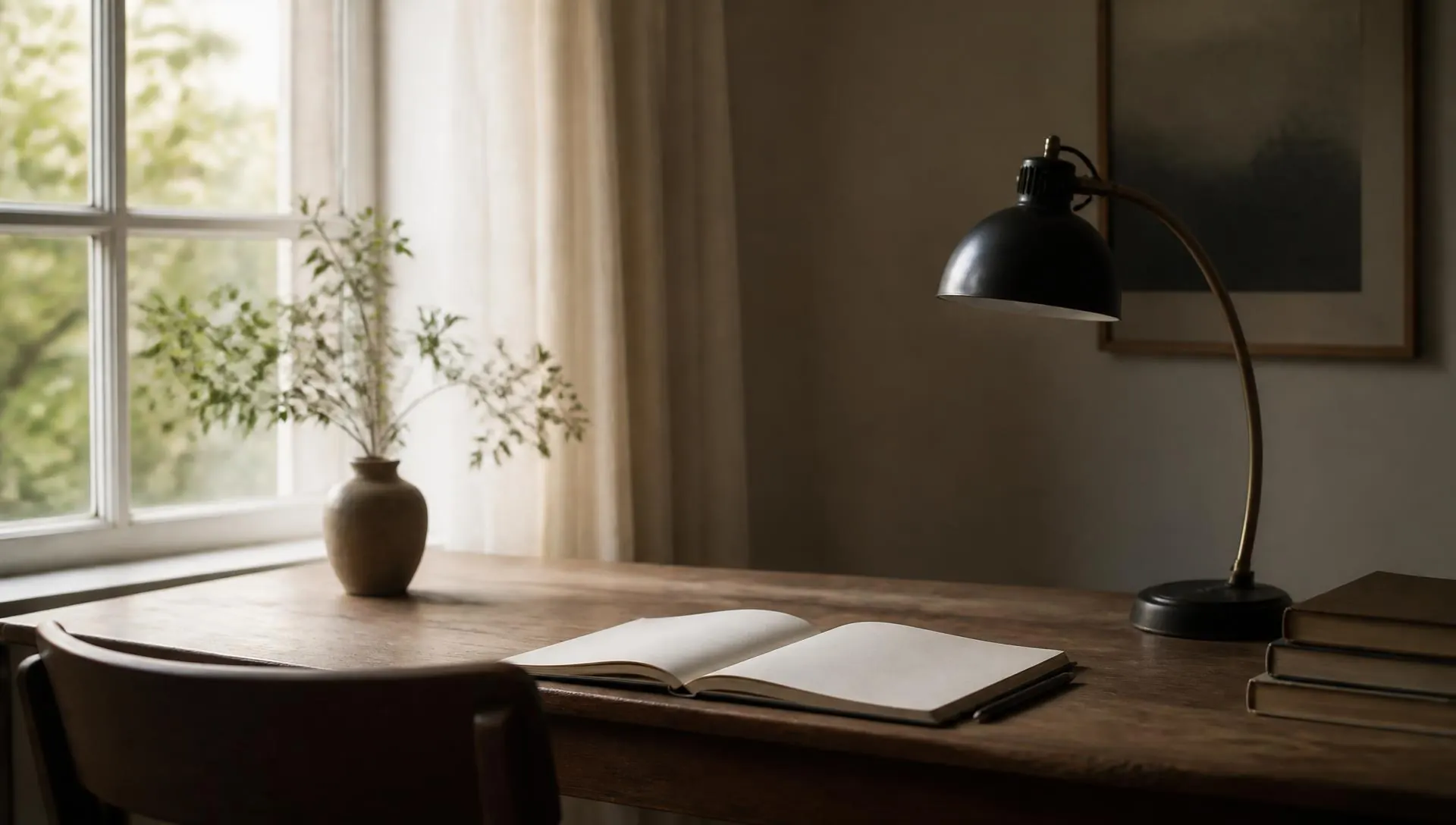 A writing desk in warm daylight at the Harlan Therapy office in Prince George, Virginia